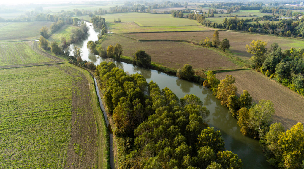 aerial view on the Oglio river in the Pò valley