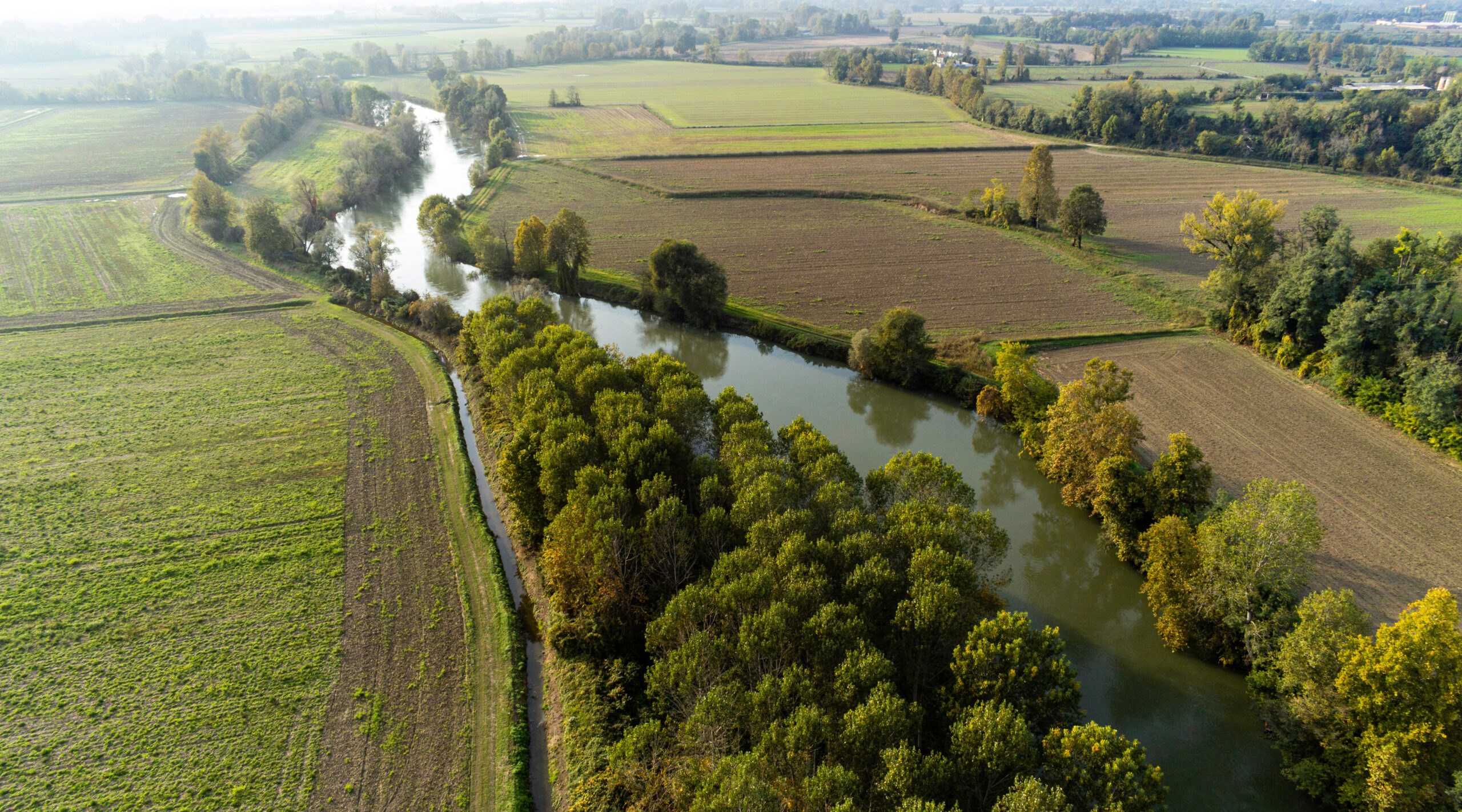 aerial view on the Oglio river in the Pò valley