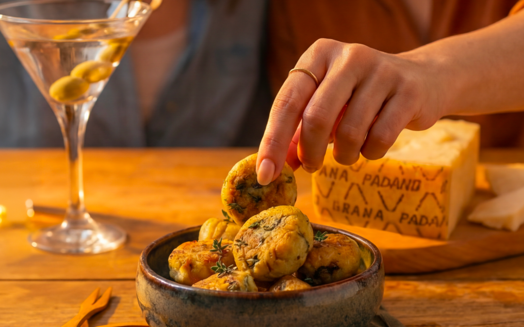 Beignets d’asperges sauvages et Grana Padano DOP avec Vodka Martini