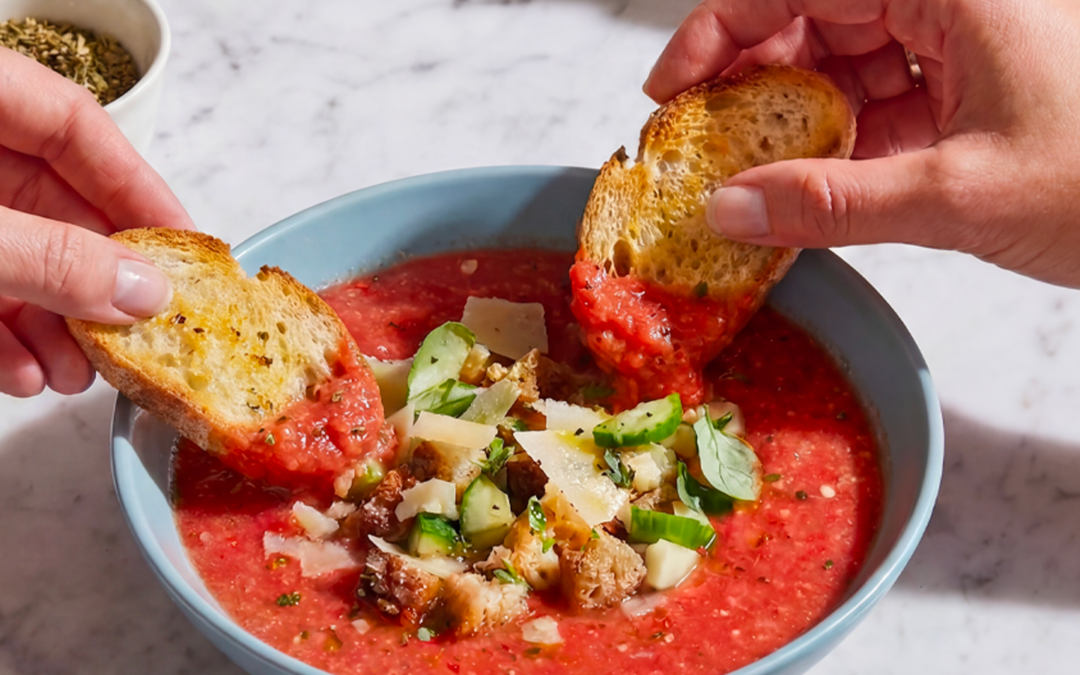Tomato gazpacho with Grana Padano croutons