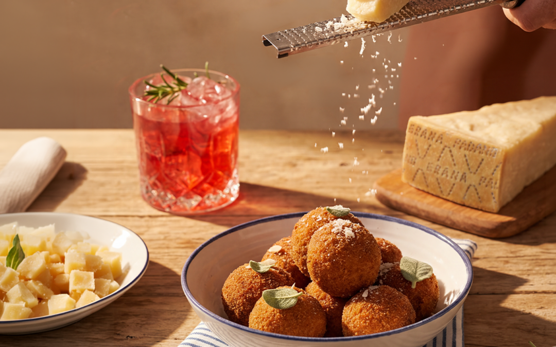 Pumpkin and Grana Padano PDO Bites with a Negroni